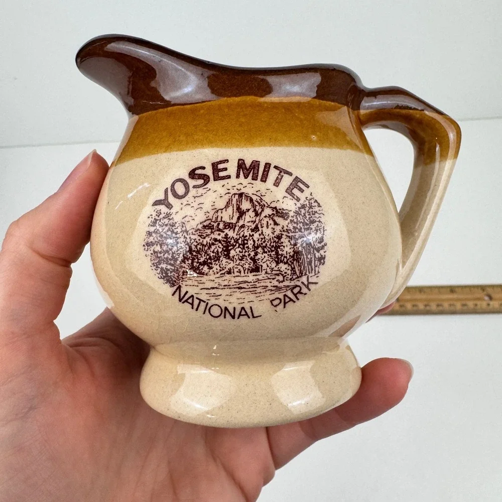 Vtg‎ Yosemite National Park Souvenir Brown Dip Creamer Pitcher Style w Bowl READ